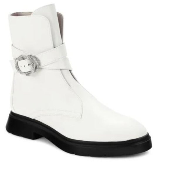 Stuart Weitzman Crystal Buckle Leather Ankle Boots - White (Size 8) - Like New - Picture 4 of 5